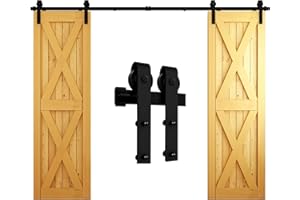 CCJH 10FT/304cm Sliding Barn Wood Door Hardware Closet Kit Sliding Track Roller Hangers for Double Doors