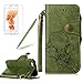 Produktbild Girlyard Lederhülle für Apple iPhone SE/ iPhone 5 5S Wallet Flip Case, Elegant Blumen Retro Floral Muster Design Schutzhülle mit Lanyard Strap Handyhülle Standfunktion Karteneinschub und Magnetverschluß Etui -- Grün