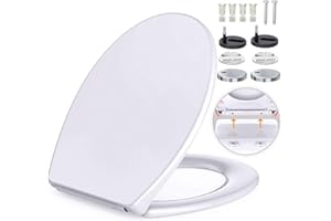 BESTYKS Toilettendeckel mit Absenkautomatik, WC Sitz mit Absenkautomatik, Absenkbarer Toilettendeckel, O-Form Klobrille, Toilettensitz Klodeckel mit Absenkautomatik, für die meisten Toiletten, Weiß WC-Sitz
