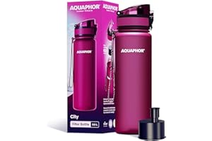 AQUAPHOR City Bottle 500ml rojo rubí I botella filtrante para llevar I filtro con carbono activo I filtra cloro y contaminaciones I hecho de tritan libre de BPA I para un mejor sabor y olor del agua