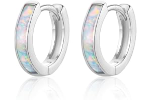CERSLIMO Boucles d'oreilles créoles en opale orange/blanc/bleu/rose - En argent 925 - 10 mm - Cadeau pour femme et fille