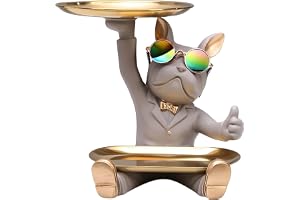 Jannlimt Bulldog staty bricka, bulldogg staty entré hall tömning ficka skulptur harts dekorativ staty fransk bulldogg