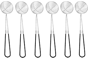 Ashuxxn Lot de 6 Acier Inoxydable Spider Passoire Pot Ecumoire Inox avec Poignée Longue Écumoire avec Silicone Poignée Cuillère à Passoire Écumoire à Mailles Fines avec Poignée Longue (Noir)