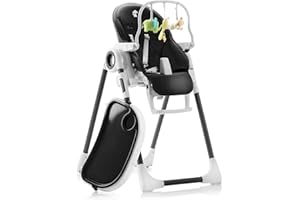 SWEETY FOX Seggiolone Pappa Regolabile e Pieghevole - 7 Livelli Diverse, Schienale Bambino Pieghevole 5 Posizioni, Ripiano Smontabile, Vassoio a Clip (Facile da Pulire) - Nero