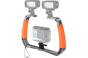 AuyKoo Soporte Estabilizador Sumergible para GoPro Hero 11 10 9 8 7,Insta360,dji Acción Cámara,Accesorio Doble Brazo Holder Portátil Aluminio Impermeable Montaje Stabilizer para Cámara Deportiva