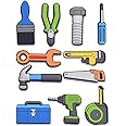 YQ-BEST 11Pcs Tool Shoe Charms for Clog Shoes Decoration,Cute Cartoon Hammer Saw Power Drill Funny Charms for Kids Adults Boys Men, PVC Shoe Charm Accessories Decoration Party Favor
