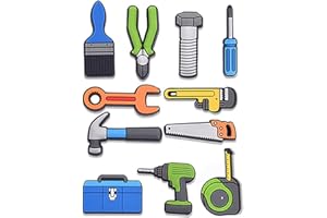 YQ-BEST 11Pcs Tool Shoe Charms for Clog Shoes Decoration,Cute Cartoon Hammer Saw Power Drill Funny Charms for Kids Adults Boys Men, PVC Shoe Charm Accessories Decoration Party Favor