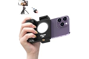 ULANZI Cap Grip CG-02 Smartphone Handle Grip, Poignée Smartphone avec Détachable Télécommande Bluetooth, Stabilisateur iPhone avec 3 Niveaux de Réglage de Lumière pour Capture Selfies Parfaits
