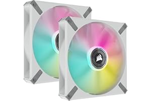 Corsair iCUE ML140 RGB ELITE, ventilateur 140 mm PWM RGB (technologie Corsair AirGuide,iCUE Lighting Node CORE inclus) Pack double - Blanc