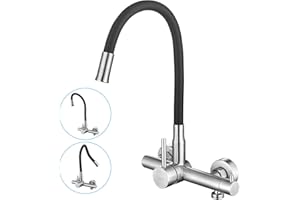 LakeBayMZC Rubinetto da Cucina a Muro con 2 Tipi di Getto,Con Interfaccia Lavastoviglie/Lavatrice 3/4",Rubinetto Lavello Cucina in Acciaio Inox Girevole a 360°,Acciaio Inox 304,Nero