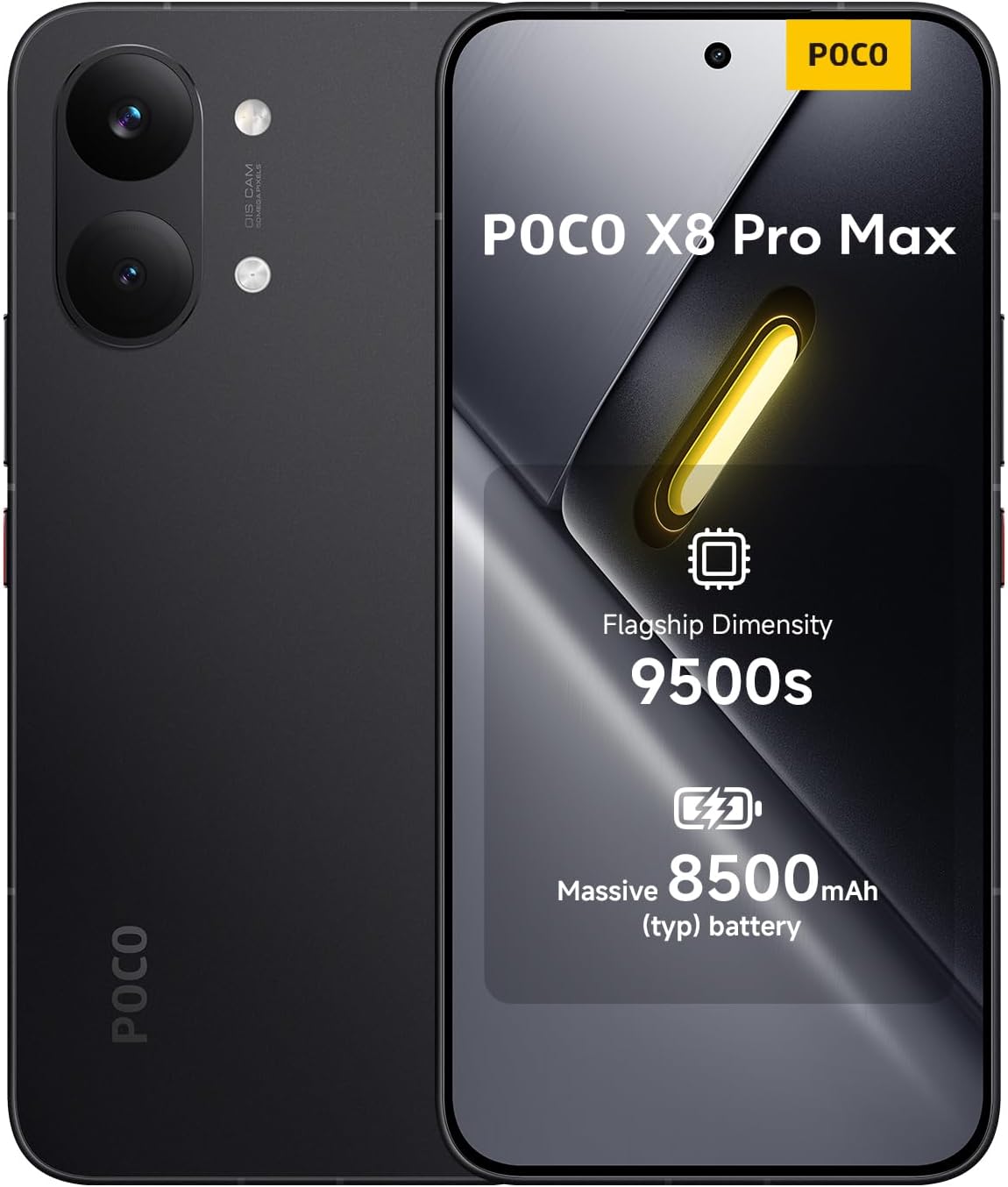 POCO X8 Pro Max, Smartphone 12+512 GB, Flagship Dimensity 9500s, 8500mAh (typ) battery, ultra-bright AMOLED display, 50MP Light Fusion 600 with OIS, Black, 1 year extra warranty, Charger Not Included