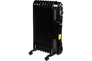 EMtronics EMOFR9BLK 2000W/2KW 9 Fin Portable Electric Oil Filled Heater Radiator with Adjustable Thermostat and 3 Heat Settings for 20 sqm Room - Black