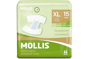 MOLLIS Pañales para Adultos Incontinencia, Bragas Absorbentes para Ancianos, Unisex, Hombres y Mujeres, Máxima Absorción, Control de Olores, Talla XL, 15 Unidades