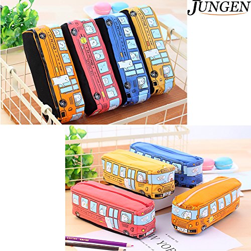 JUNGEN Bolso de l  piz Caja creativa del l  piz de la forma del autob  s Bolso grande de la pluma de la capacidad bolsa de papeler  a para estudiantes  Azul 