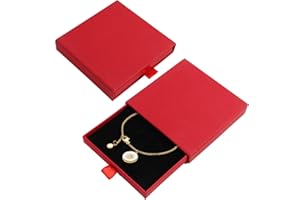 BIVOFU 1 Pcs Boîte-Cadeau de Bijoux Présentoir à Bijoux en papier Boîte - Présentoir à Bijoux élégant pour Colliers, Boucles D'oreilles, Bagues - Taille Compacte de 9 x 9 x 1,7 cm（Rouge）