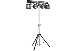 ‎BEAMZ BeamZ Partybar 2 - DJ Lichtanlage | Disco Partylicht | Bühnenlicht Set | 2x LED PAR und 2x Derby |RGBW | DJ Lichteffekte mit Stativ, Lichtorgel Musikgesteuert LED Bar | DJ Licht