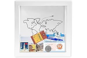 KLEHOPE 3D Scatola Ricordi Viaggio, 15 x 15 cm Scatola di Ombra del Biglietto, Quadrato Scatola dei Ricordi, Mappa del Mondo Adventure Archive Box, per Biglietti, Foto, Cartoline