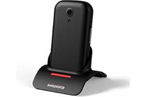 swissvoice S24, Téléphone Mobile à Clapet 2G pour Séniors avec Grosses Touches, Compatible avec Les Aide Auditives, Bouton SOS et Informations d'Alerte pour l'aidant Familial, Noir