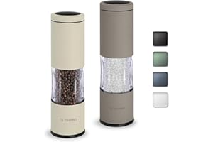 TLYSXPRO Juego de Molinillos de Sal y Pimienta con Molienda Ajustable | Molinillo de Pimienta Manual con Diseño Recargable | Núcleo de Cerámica | Esencial de Cocina (2 Piezas, Greige&Buttercream)