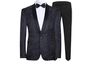 Allthemen Traje de Esmoquin Jacquard Ajustado de 2 Piezas para Hombre para graduación de Fiesta de Boda