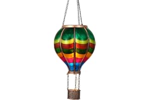 TERESA'S COLLECTIONS Garden Ornaments Outdoor, 45CM Realistic Flame Hot Air Balloon Solar Garden Light, Hanging Colorful Glass Effect Solar LED Balloon Lantern, for Balcony & Tree, Gifts for Women