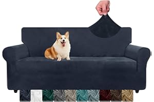 NC CHELZEN Copridivani in velluto Copridivano elasticizzato spesso a 3 posti per cani animali domestici Fodera per divano antiscivolo Protezione per mobili per soggiorno (3 Posto, Blu Navy)