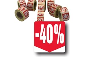 Affichesstore 30286 - Rouleau de 500 Étiquettes Autocollantes -40% - Format Carré 35x35mm - Brillantes - Adhésives - Stickers Remise Pourcentage