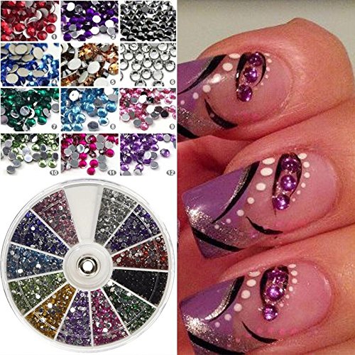 janedream 2.400 Strasssteinen. 12 Farben Strass Rollen Aufkleber Nail Art Dekoration Junge Mädchen DIY Nail Art Tipps Aufkleber rund Rad - 5