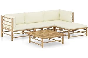 Festnight Gartenlounge Loungemöbel Terrasse Gartenmöbel Set Bambus Garten Lounge Sofa Outdoor Couch Set Sitzgruppe Garten Sofagarnitur Terassenmöbel 5-TLG