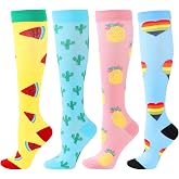 BONANGEL 4 Pairs Compression Socks for Women and Men 15-20 mmHg Sports and Medical Compression Socks for Running, Flight, Tra