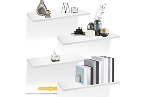 CYEER Floating Shelves Set of 4, White Display Storage Organiser Shelves, Solid Wood Invisible Wall Shelves for Office, Bedroom, Living Room and Kitchen Decoration Storage and Display 40x15x1.6CM
