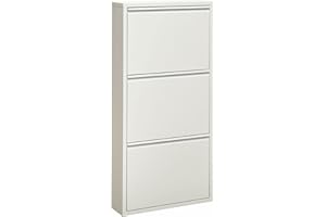 ‎VEEHAUS VEEHAUS Schuhregal Metall Schuhschrank Hoch Schuhkipper mit Magnetische Abdeckung Montiert Schmal und Wandmontage (Weiß, 3 Klappen)