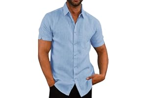 Runcati Mens Short Sleeve Shirts Summer Cotton Shirts Button Down Business Regular Fit Plain Casual Shirt Tops