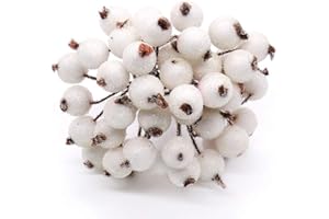 Gukasxi White Berries Artificial 400 Pieces Artificial Frosted Fruit Holly Berries White Mini Christmas Artificial Berry Flower for Home, Wedding, Party, Birthday, DIY Decoration