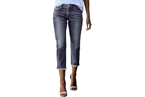 IQYU Capri Jeans da donna stretch Destroyed – Pantaloni Capri da donna a 3/4 stretch jeans estivi per il tempo libero, leggeri, pantaloni corti da donna a vita alta