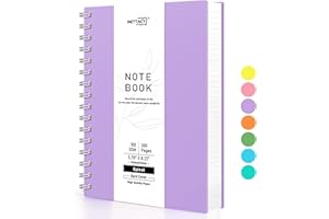 RETTACY Bloc de notas A5, cuaderno de espiral de 300 hojas/150 páginas para escribir, papel rayado universitario de 100 g/m², tapa dura de PVC, 14,5 x 21 cm, color morado