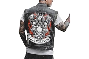 ORANDESIGNE Homme Gilet en Jean Veste Courte sans Manches en Jean Vintage Délavé Décontractée Manteau Punk Impression de Graffitis Gilet Denim Veste de Moto