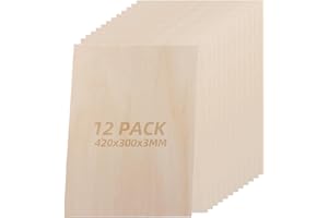 CYEER 12 Pack Plywood Sheets 3mm, 420 x 300mm Basswood Sheets A3 Thin Plywood Board, Unfinished Wood Boards for Crafts, DIY, Wood Engraving, Laser Projects, Model Making, Decoration, Paintings