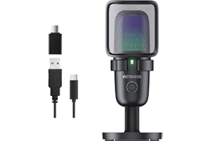 Retekess TG201 Microfono Gaming, Microfono pc, Indicador RGB - Cerrable, Plug and Play, 2 Modos de Captación, Mute, Microfono USB, Compatible con Teléfonos móviles, PC, Mac