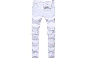Jean Skinny Déchiré pour Homme Jean Motard Coupe Slim à Trous Vieillis Pantalon en Denim Hip Hop à Jambe Droite Détruit