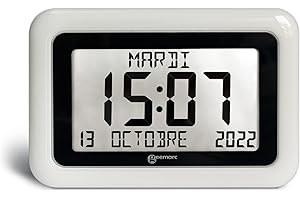 Geemarc Viso10 zegar z kalendarzem z automatycznym ustawianiem czasu i dużymi literami - dla osób cierpiących na chorobę Alzheimera - zasilanie bateryjne - bez podświetlenia tła - wersja DE - biały