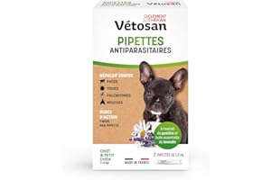 Clément Thékan - Vétosan Pipettes Antiparasitaires - Chiots et Petits Chiens - À l'extrait de pyrèthre et d'huile Essentielle de lavandin - 2 pipettes