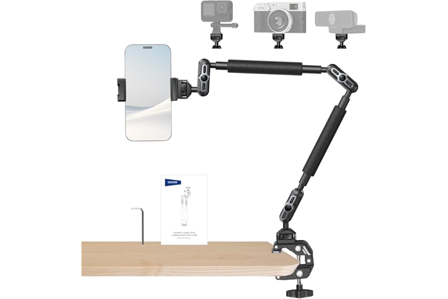 Neewer 22" Magic Arm w Desk C Clamp, Overhead Mount with Articulating Mic Boom Arm 1/4" 3/8" Threads for ARRI, Desktop Stand Holder for Phone Microphone Webcam Action Video Light, UA057