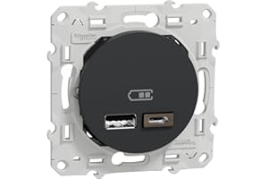 Schneider Electric - Odace - prise USB double - type A+C - Anthracite - 5 Vcc - 2,4A - S540401