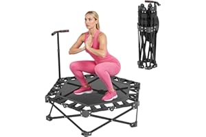 ZAKVOP Mini Trampoline Fitness Pliable Adulte, Trampoline de Fitness D'Intérieur avec Poignée Réglable, Minitrampoline pour Adultes 106cm, 275kg, Trampoline Fitness pour la Maison