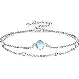 Mondstein/Türkis Armband 925 Sterling Silber Regenbogen Runde Mondstein Armbänder Mondstein Schmuck Geschenke für Frauen Mädc