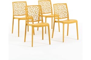 SIEDITI FUORI E DENTRO Sillas de resina moderna apilables de polipropileno con fibra de vidrio, para interior, cocina o comedor, exterior y jardín, sillas de restaurante y contract - Anna (4 Sillas, Amarillo mostaza)