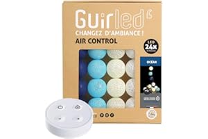 GuirLED - Guirlande lumineuse boules coton LED USB - Télécommande sans fil - Veilleuse bébé 2h - Adaptateur secteur double USB 2A inclus - 4 intensités - 24 boules 2.4m - Océan