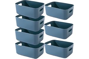 EURXLQ 7 Pcs Cajas Almacenaje Plastico con Asa,Cajas Organizadoras de Plastico Adecuados para Usar en el Armario,la Cocina o el Baño (Azul, 25 x 18 x 10 cm)