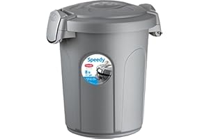 HOMECENTRE Home Centre Indoor Outdoor Clip On Locking Lid Grey 8 Litre Plastic Waterproof Waste Bin Garden Garage Office Kitchen Home Suitable Dustbin Sturdy Heavy Duty Rubbish Recycle Sortation